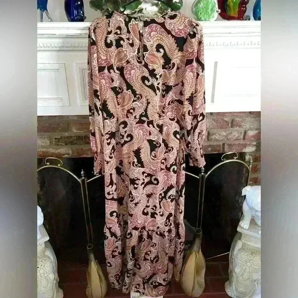 Who What Wear Paisley Maxi Dress Size Print Puff Long Sleeve Dress sz medium M - Picture 4 of 6